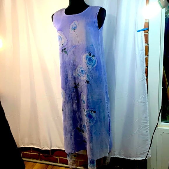 Gado Gado sleeveless maxi dress Watercolor Blue Layers Flyaway Small fairycore - Picture 1 of 10